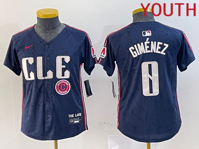 Youth Cleveland Indians #0 Gimenez Blue City Edition Nike 2024 MLB Jersey style 8->youth mlb jersey->Youth Jersey